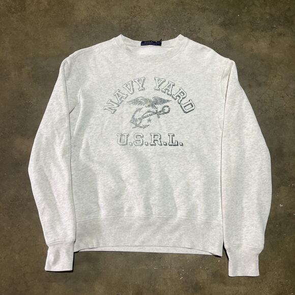 Vintage Y2k Polo Ralph Lauren Navy Yard USRL Grey Sweatshirt - Picture 1 of 3
